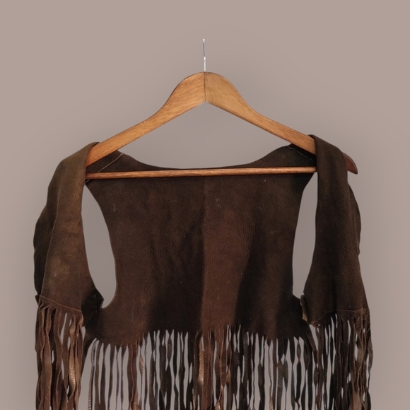 Women's Brown Faux Leather Western Cowboy Cowgirl Vest With Fringe Festival - Picture 8 of 8